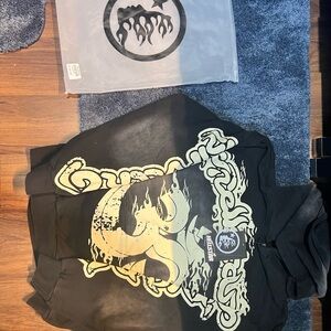 Men's Lightweight Black Graphic Shirt Jacket with Cream Print